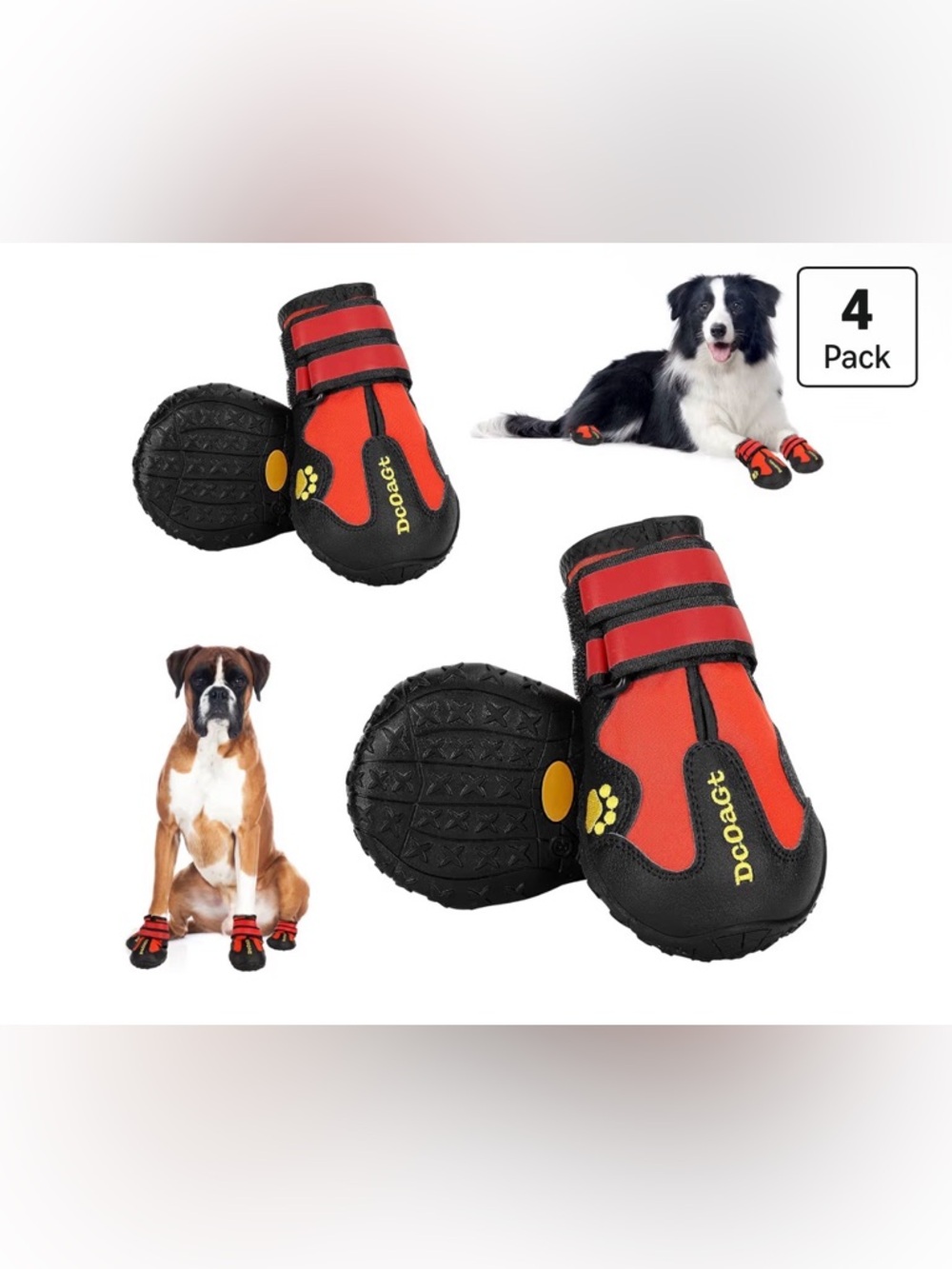 XXL Red Dog Boots - 4 Pack Protective Paw Shoes. Size 9